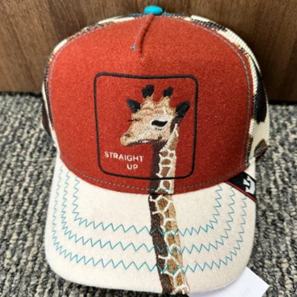 Goorin Farm Trucker Baseball Hat STRAIGHT JACKET OFF STRAIGHT UP African Giraffe